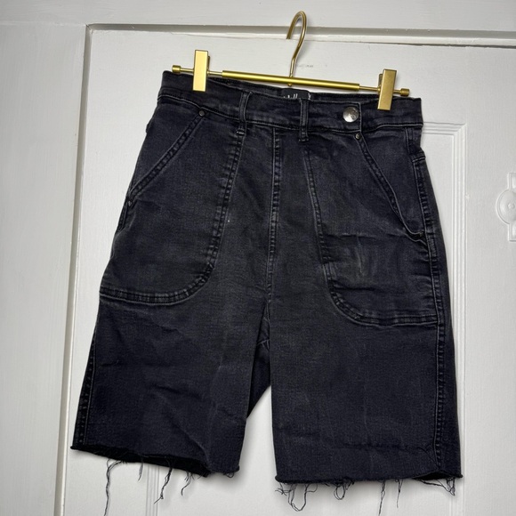 Hell Bunny Pants - Hell Bunny Asymmetrical Button Cut Off Denim Shorts Black Size Small Size 28